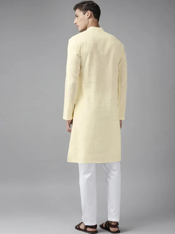 Light_Yellow_Cotton_Full_Sleeve_Kurta_For_Men