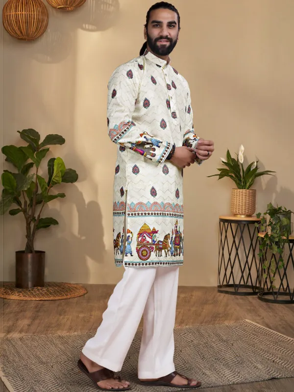 White_Printed_Cotton_Straight_Ethnic_Kurta_For_Men