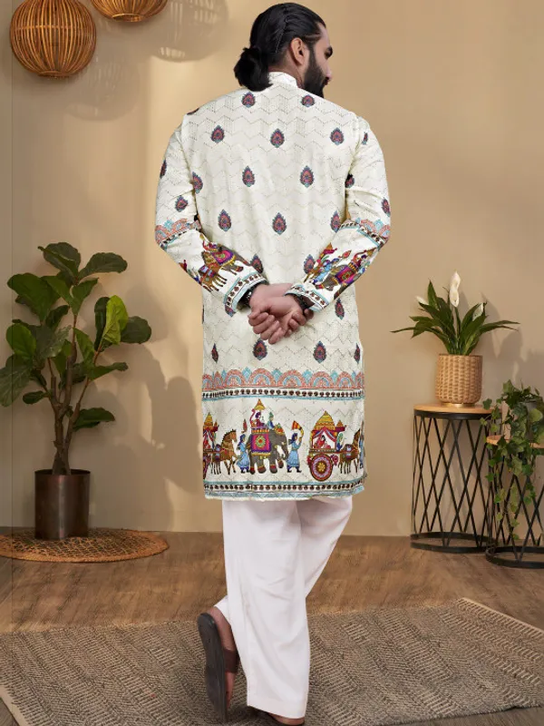 White_Printed_Cotton_Straight_Ethnic_Kurta_For_Men