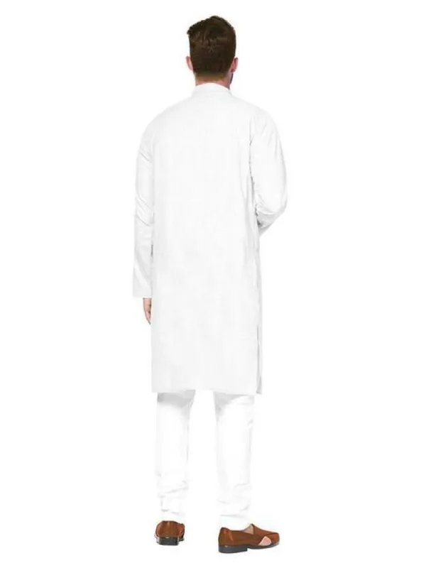 White_Cotton_Mandarin_Collar_Kurta_For_Men