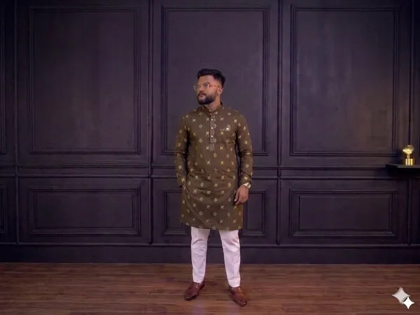 Olive_Green_Cotton_Straight_Embroidered_Kurta_Pajama_Set_For_Men