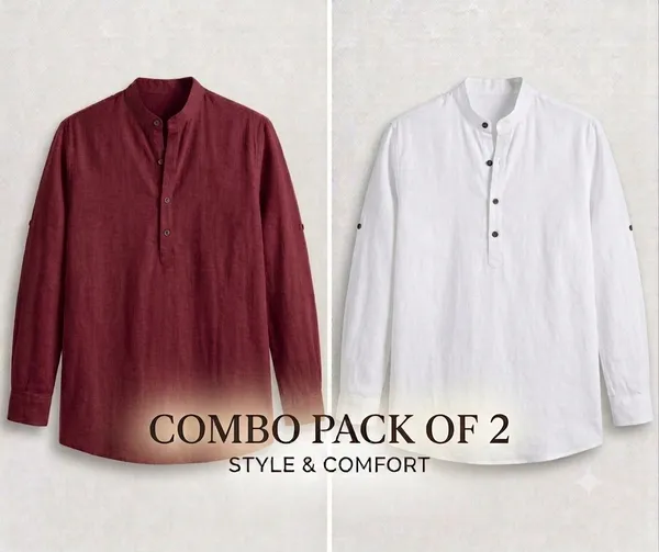 Maroon_&_White_Cotton_Regular_Fit_Mandarin_Collar_Shirt_For_Men