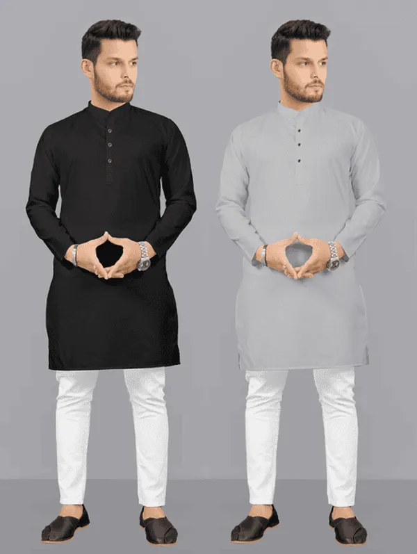 Black_&_Grey_Cotton_Blend_Straight_Fit_Kurta_For_Men_(Combo_of_2)