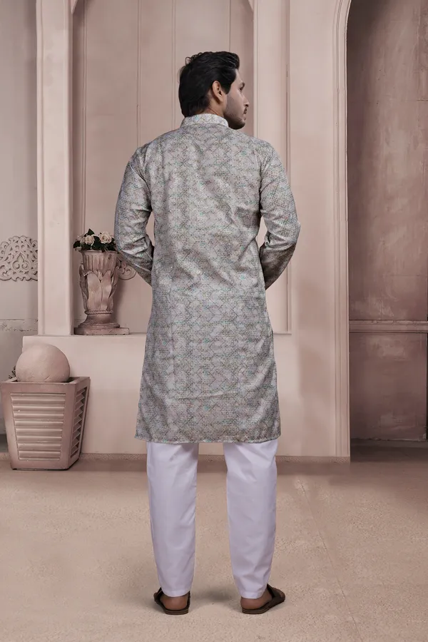 Grey_Cotton_Asymmetric_Digital_Embrodery_Fit_Kurta_For_Men