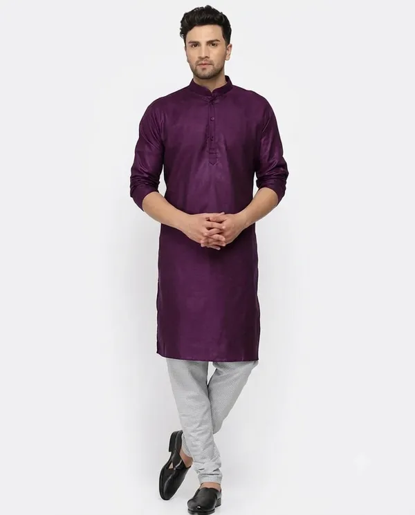 Wine_Cotton_Relaxed_Fit_Long_Kurta_For_Men