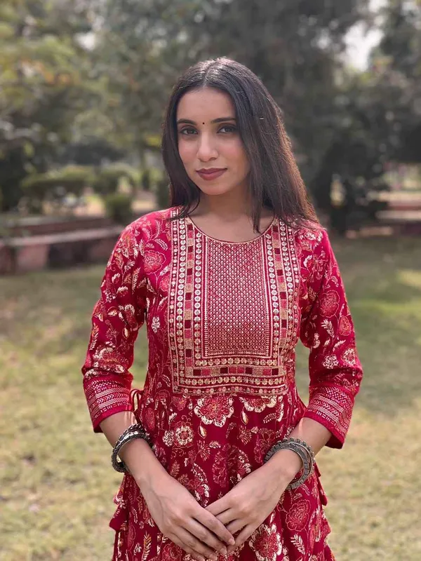 Pink_Cotton_Printed_Anarkali_Dress_With_Sequin_Thread_Work_For_Women