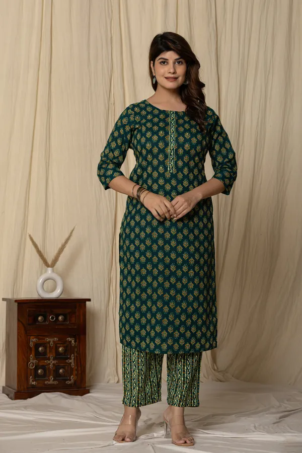 Dark_Green_Cotton_Printed_Straight_Kurta_Set_For_Women