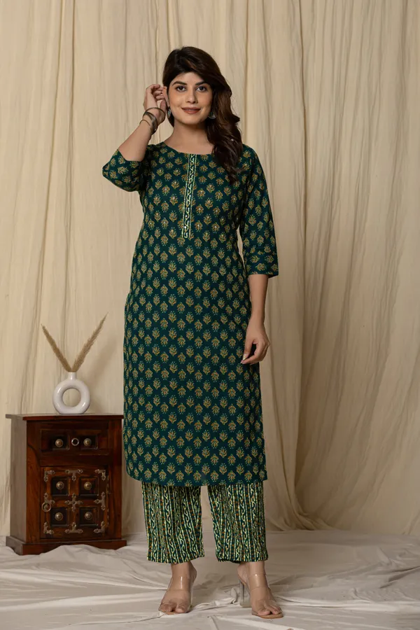 Dark_Green_Cotton_Printed_Straight_Kurta_Set_For_Women