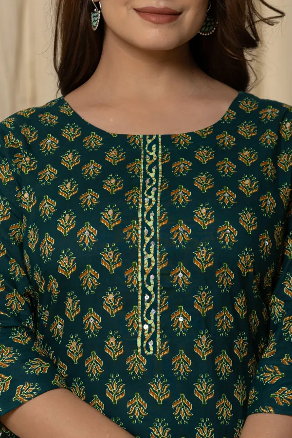 Dark_Green_Cotton_Printed_Straight_Kurta_Set_For_Women