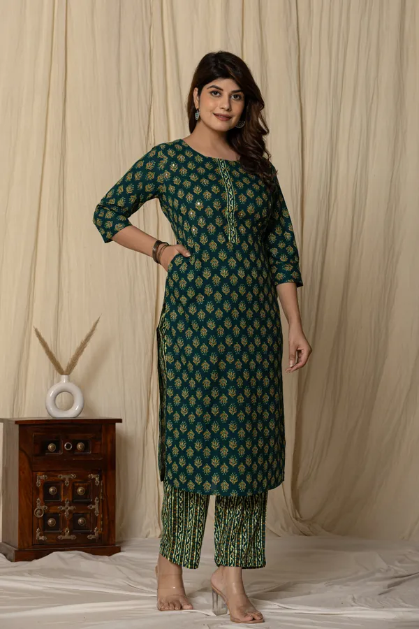 Dark_Green_Cotton_Printed_Straight_Kurta_Set_For_Women