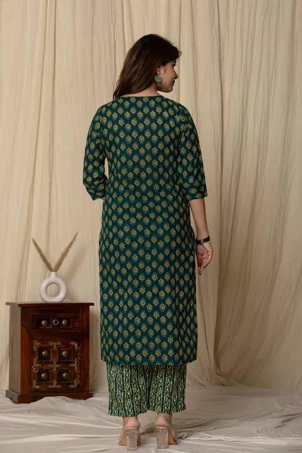 Dark_Green_Cotton_Printed_Straight_Kurta_Set_For_Women