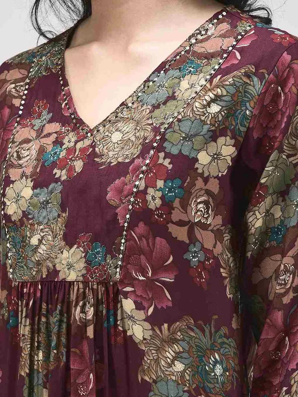 Maroon_Muslin_Floral_Printed_A_Line_Kurta_Set_For_Women