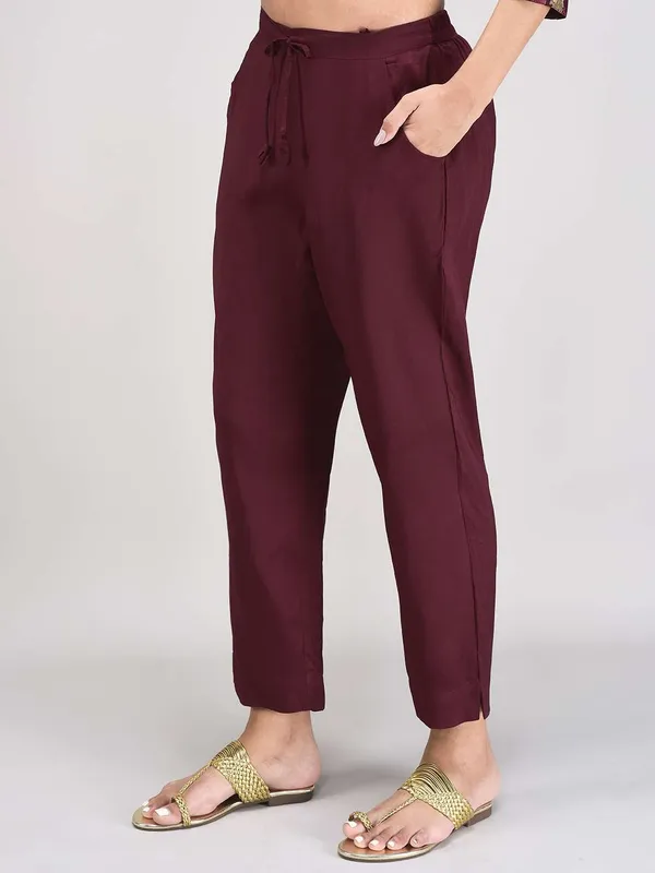 Maroon_Muslin_Floral_Printed_A_Line_Kurta_Set_For_Women