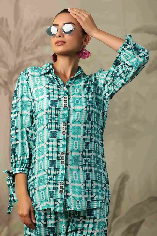 Turquoise_Rayon_Sequin_Work_Printed_Co_Ord_Set_For_Women