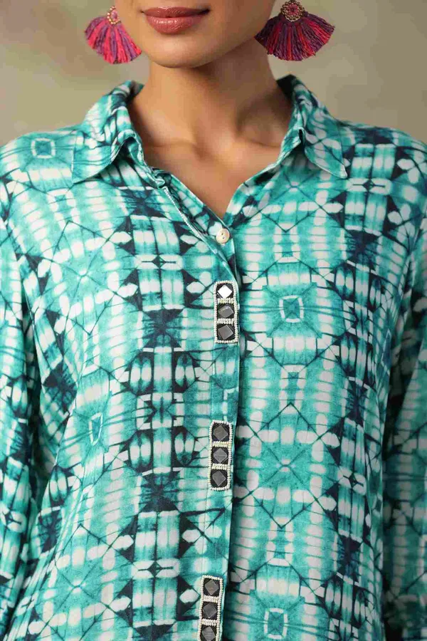 Turquoise_Rayon_Sequin_Work_Printed_Co_Ord_Set_For_Women