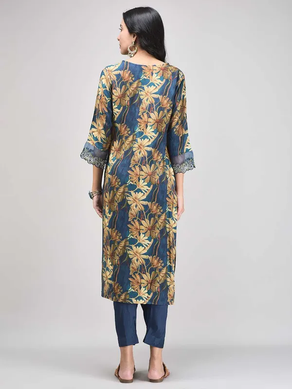Dark_Blue_Modal_Floral_Printed_Kurta_Pant_Set_For_Women