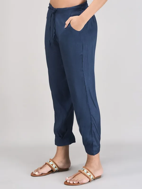 Dark_Blue_Modal_Floral_Printed_Kurta_Pant_Set_For_Women