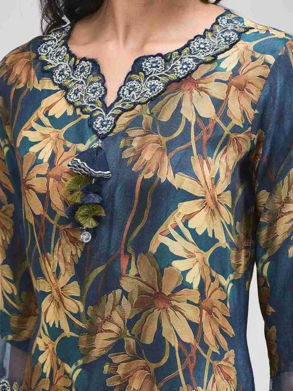 Dark_Blue_Modal_Floral_Printed_Kurta_Pant_Set_For_Women