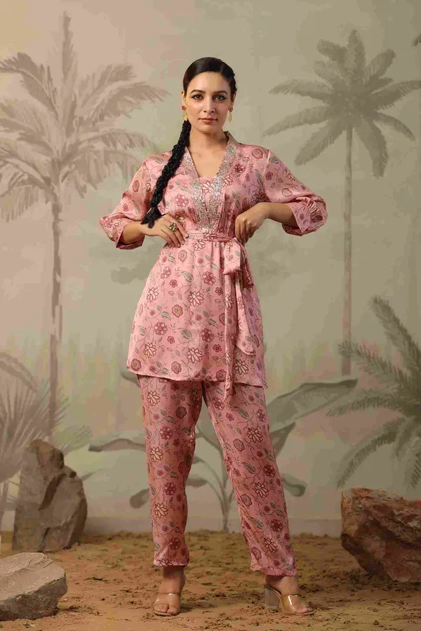 Peach_Satin_Belted_Co_Ord_Set_For_Women