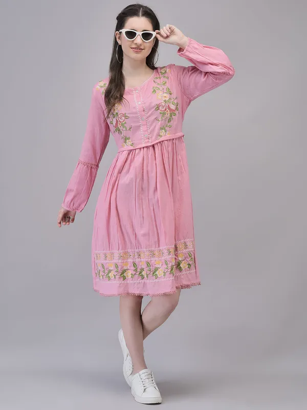 Pink_Cotton_Embroidered_Midi_Dress_For_Women