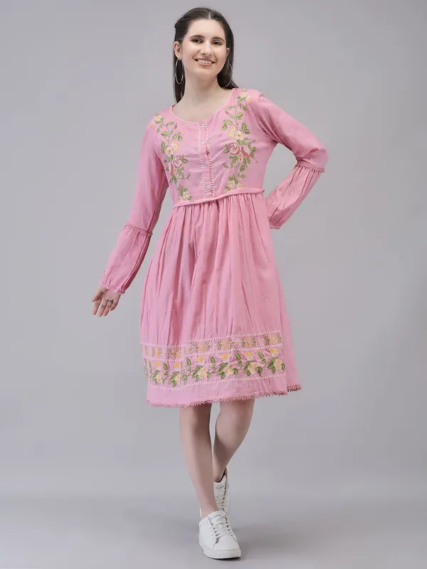 Pink_Cotton_Embroidered_Midi_Dress_For_Women