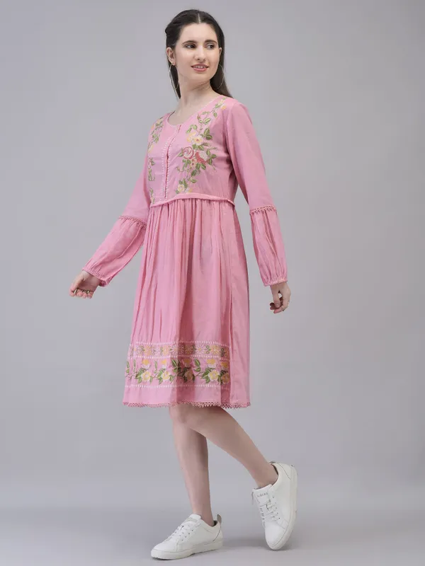 Pink_Cotton_Embroidered_Midi_Dress_For_Women