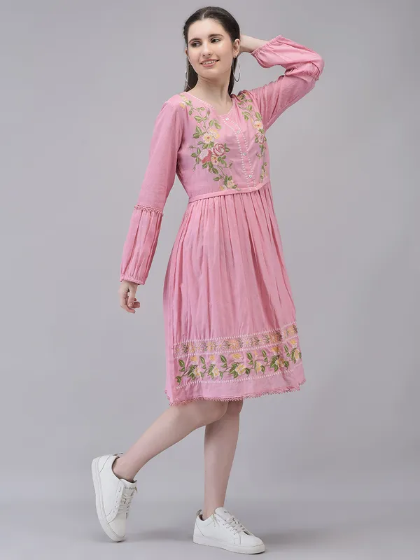 Pink_Cotton_Embroidered_Midi_Dress_For_Women
