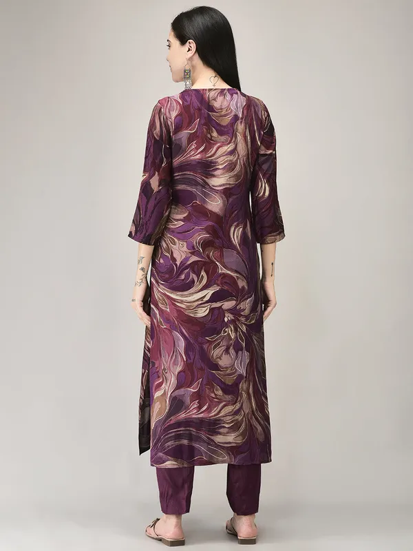 Wine_Modal_Printed_Kurta_Pant_Set_For_Women