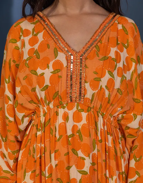 Orange_Crepe_Floral_Printed_Long_Dress_For_Women