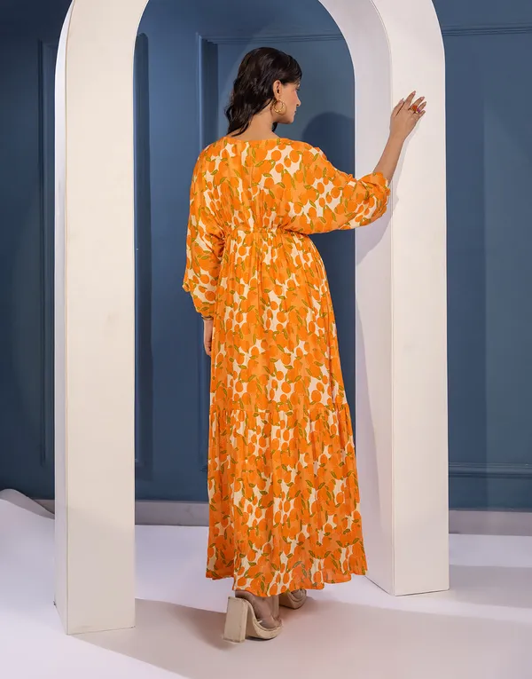 Orange_Crepe_Floral_Printed_Long_Dress_For_Women