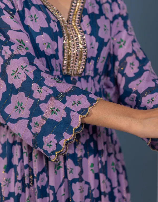 Blue_Crepe_Floral_Printed_Flared_Long_Dress_For_Women