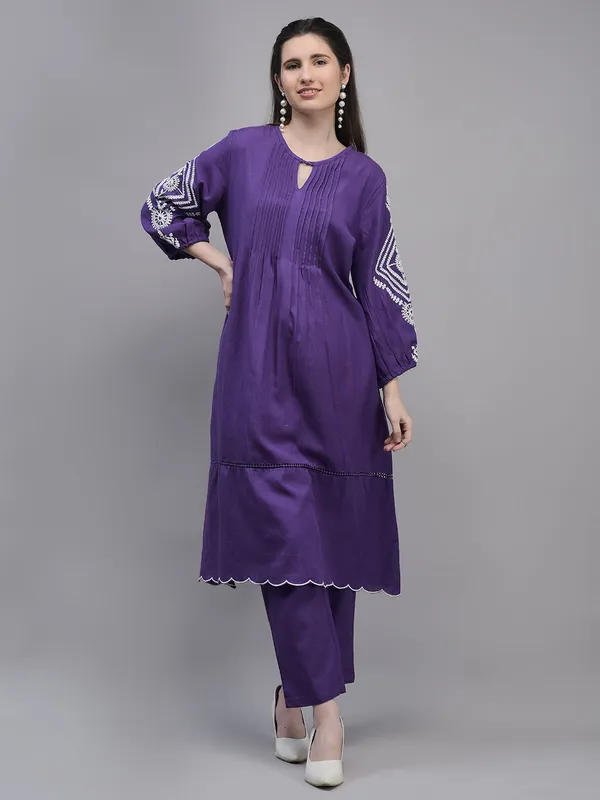 Purple_Rayon_Embroidered_Kurta_Pant_Set_With_Pockets_For_Women