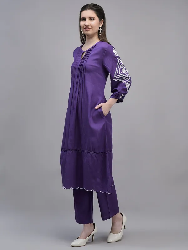 Purple_Rayon_Embroidered_Kurta_Pant_Set_With_Pockets_For_Women