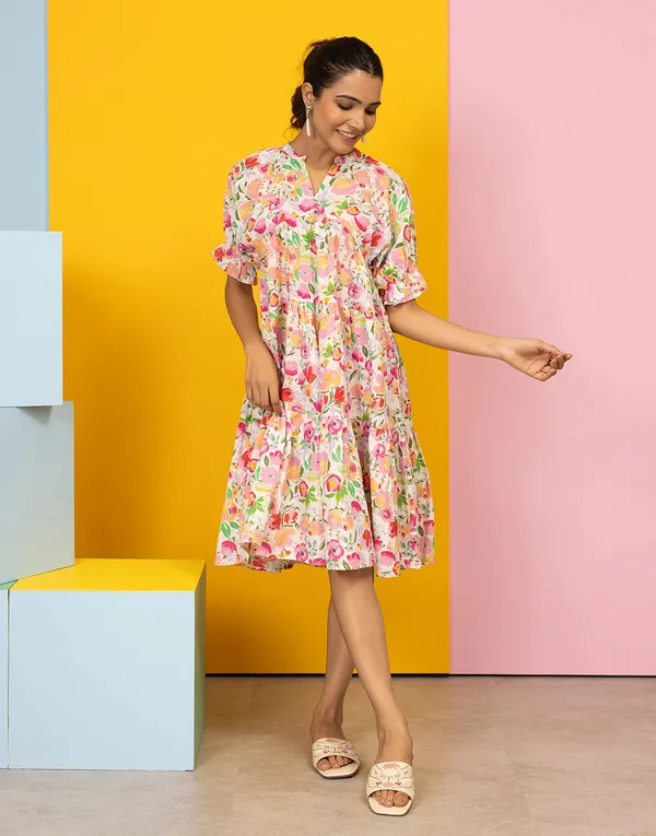 Off_White_Cotton_Floral_Printed_A_Line_Tiered_Midi_Dress_For_Women