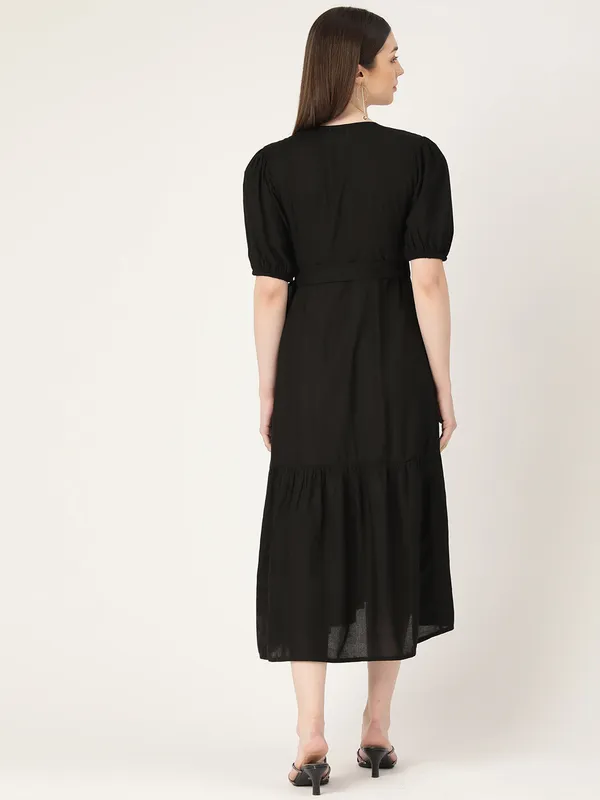 Black_Rayon_Plain_Wrap_Style_Midi_Dress_For_Women
