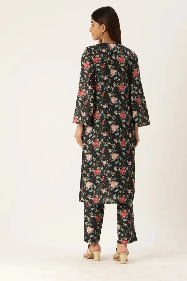 Black_Cotton_Floral_Printed_Kurta_Pant_Set_For_Women