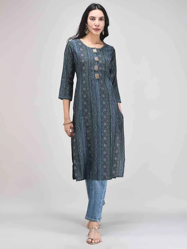 Midnight_Blue_Muslin_Straight_Bandhani_Print_Kurta_For_Women