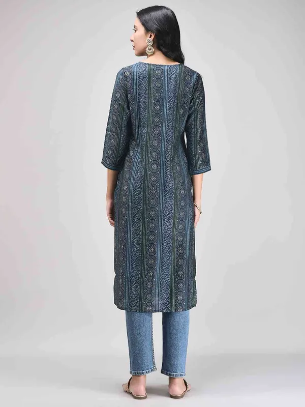 Midnight_Blue_Muslin_Straight_Bandhani_Print_Kurta_For_Women