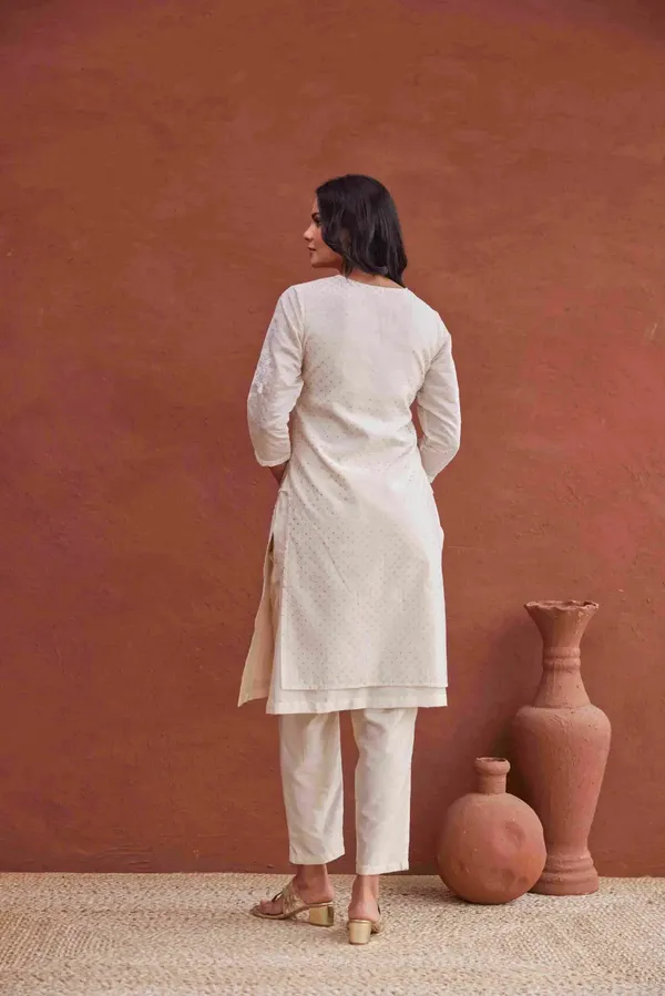 Off_White_Cotton_Polka_Dot_Printed_Kurta_Set_For_Women