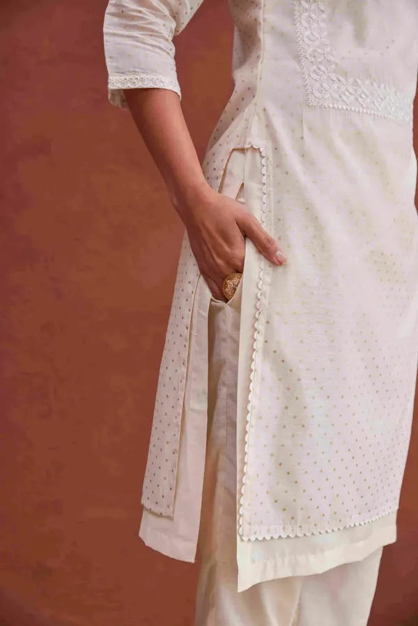 Off_White_Cotton_Polka_Dot_Printed_Kurta_Set_For_Women