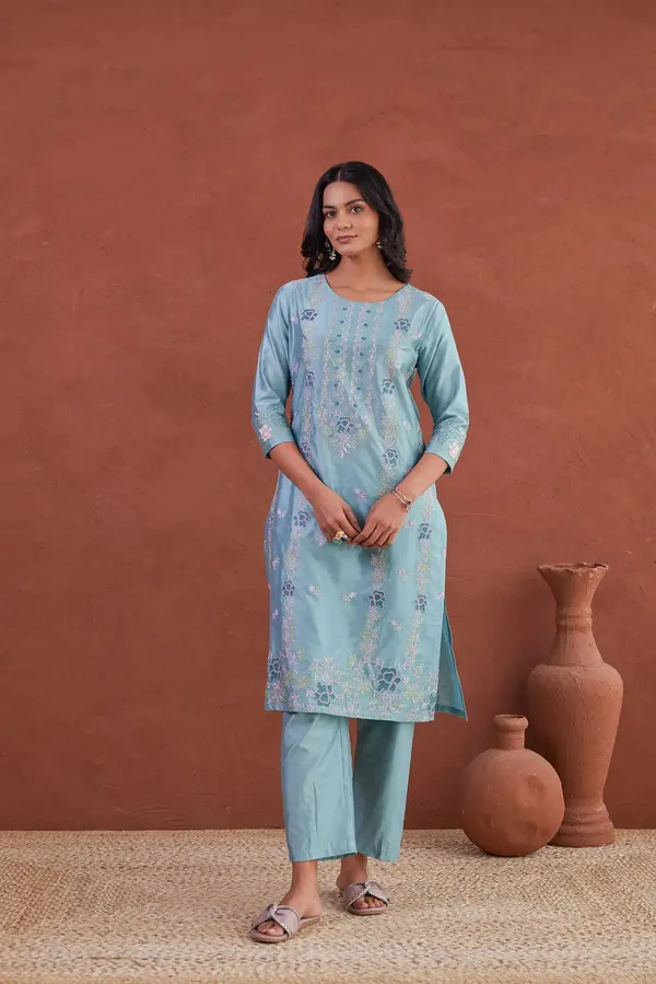 Sky_Blue_Cotton_Straight_Embroidered_Kurta_With_Pants_For_Women