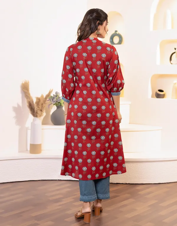 Red_Cotton_Fabric_Ethnic_Kurta_With_Pockets_And_Pants_For_Women