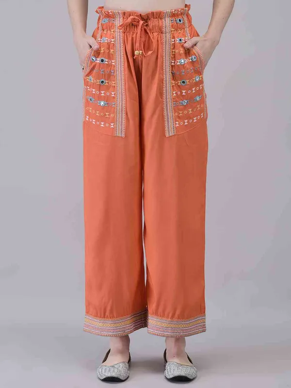 Orange_Rayon_Embroidered_Ethnic_Trouser_For_Women