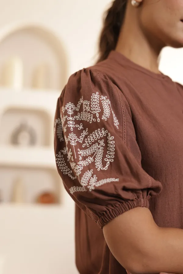 Brown_Cotton_Straight_Thread_Embroidered_Kurta_Set_For_Women