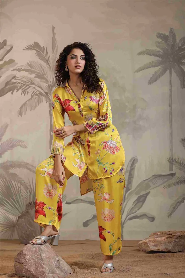 Yellow_Satin_Floral_Sequin_Work_Co_Ord_Set_For_Women