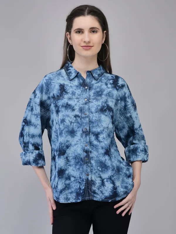 Blue_Denim_Regular_Fit_Tie_Dye_Shirt_For_Women