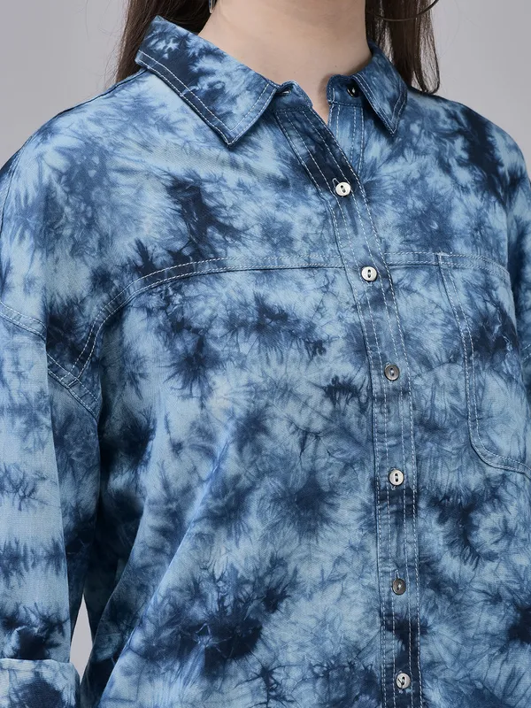 Blue_Denim_Regular_Fit_Tie_Dye_Shirt_For_Women