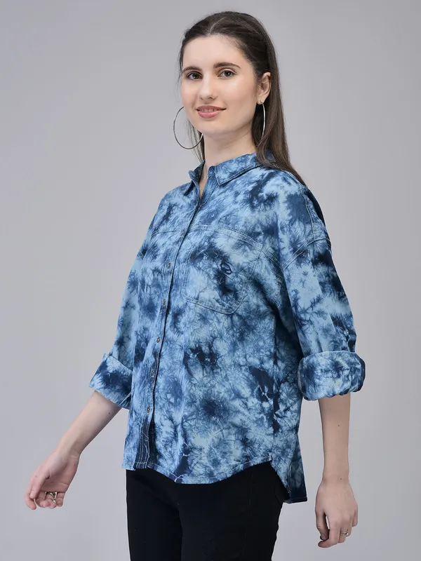 Blue_Denim_Regular_Fit_Tie_Dye_Shirt_For_Women