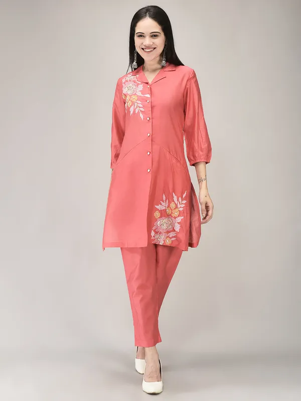 Peach_Cotton_Embroidered_Co_Ord_Set_For_Women