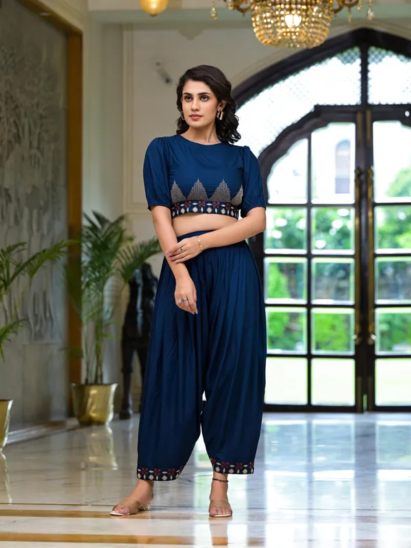 Navy_Rayon_Crop_Top_With_Dhoti_Pants_Co_Ord_Set_For_Women